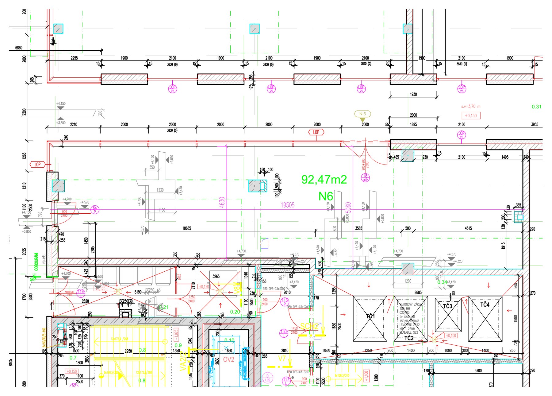 Půdorys obchodní jednotky N6 — výřez z výkresu projektu Linea Pura